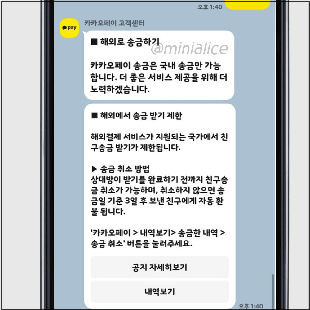 카카오톡 해외송금 가능 여부 정리 - Minialice